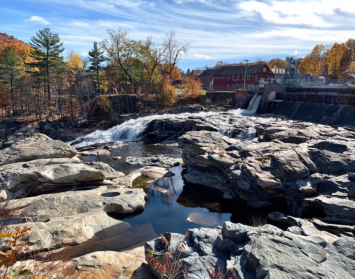 Glacial potholes and the Deerfield River falls in downtown Shelburne Falls.